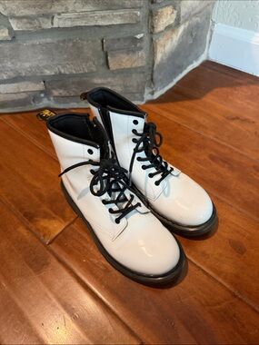 Doc Martens White Lace-Up Combat Boots with Black Soles